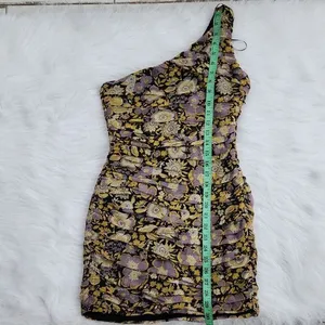 ZARA One Shoulder Floral Mini Dress‎ Size XS Metallic Ruched Multicolor NWT thumbnail 8
