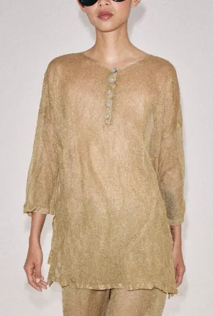 Zara NWT Metallic Gold oversized Tunic Top cover up thumbnail 1