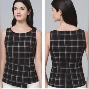 White House Black Market sleeveless black and white plaid asymmetrical hem top thumbnail 5