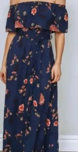 Baltic Born Marion Maxi Dress Off the‎ Shoulder Floral Print Blue Size Small thumbnail 1