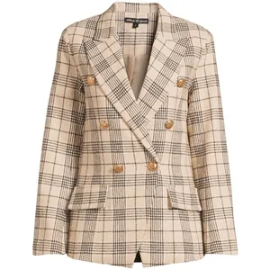 Attitude Unknown Womens Blazer Size L Rust Plaid Ponte Knit Stretch Lined Office thumbnail 5