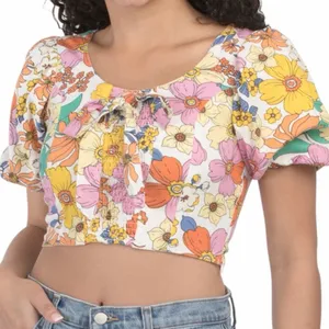 Us Together Floral Printed Cropped Top With Bow Detail thumbnail 1