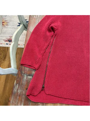Habitat Clothes To Live In Red Chunky Knit Side Zip Mock Neck Tunic Sweater XL thumbnail 3