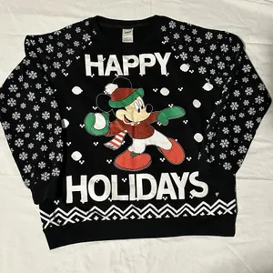 Women's Disney Mickey Mouse Happy Holidays Sweatshirt Size Large 11/13 Red Blk thumbnail 1