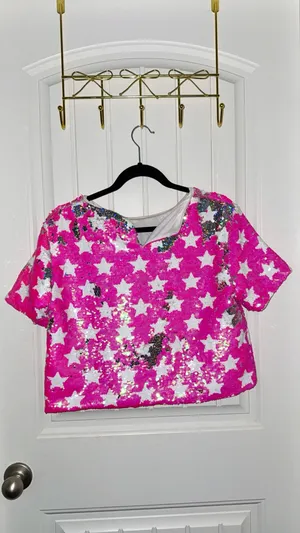 Strut & Bolt Pink Sequin T-Shirt thumbnail 3