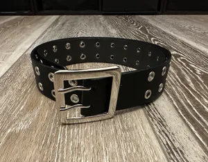 Black Faux Leather Belt W Silver Buckle Bought At thumbnail 3