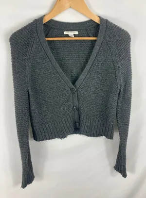 American Eagle Soft Cropped Button Front Cardigan Grey Size XS thumbnail 1