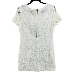 Lulus Shift Dress Mini Lace Overlay Short Sleeve White Zipper Size L thumbnail 2