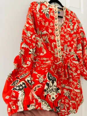 Farm Rio Button Front Balloon Sleeve Printed Romper, Size L thumbnail 7