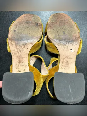 J.Crew Size 7 Penny Amber Gold Velvet Sandals thumbnail 5