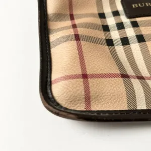Burberry Haymarket Nova Check Pouch Coated Canvas Leather Trim Cosmetic Bag thumbnail 8