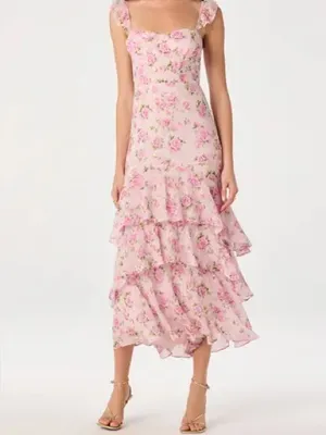 ASTR The Label Alcina Polka Dot Maxi Dress Pink Multi Floral thumbnail 3