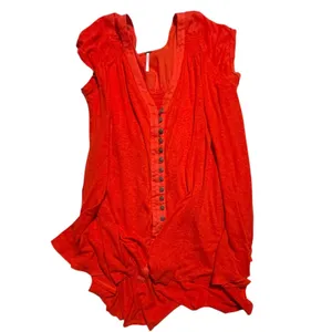 Free People‎ Orange Button Front Tunic Top Cap Sleeve Boho Smocked Back V-Neck thumbnail 9