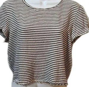 American Eagle Black & White Striped Crop Top Size Juniors Medium thumbnail 1