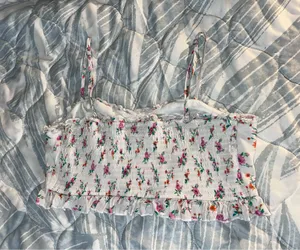 Altar’d State Large Cream Floral Ruffle Crop Top Smocked Back Adjustable Straps thumbnail 7