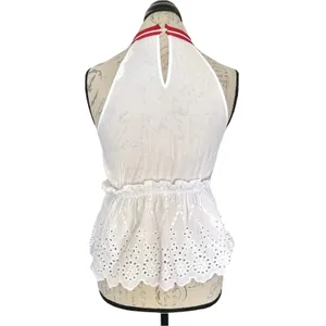 Zara Basic Denim Top Tank XS White Crochet Eyelet Bohemian Boho Chic Cottage thumbnail 3