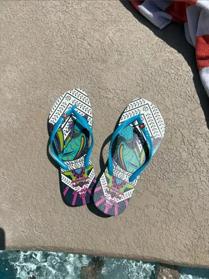 Havianas x Mara Hoffman Colorful Patterned Flip Flops with Teal Straps thumbnail 2