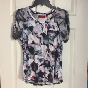 Jennifer Lopez Sheer Mesh Floral Ruched Baby Tee Y2K Top Women’s Size Small thumbnail 4
