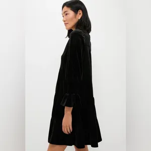 Pomander Place Black Velvet ‘Kenzo’ V Neck Tiered Long Sleeve Dress, Size XL thumbnail 8