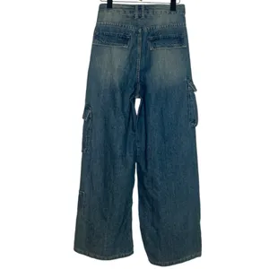 New H&M Divided Wide Leg High Cargo Jeans‎ Women's 2 US 34 EU Blue Denim Pants thumbnail 2