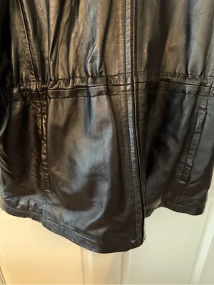Sonoma Black Fuzzy Hooded Leather Jacket Size Large thumbnail 4