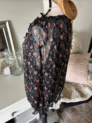 Natural life, black sheer floral BoHo cottage peasant, 3/4 sleeve blouse top XL thumbnail 7