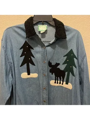 Anne Josephine Dallas Denim Moose Tree Shirt Jacket cottagecore grandma nature thumbnail 3