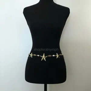 Y2K Mermaidcore Gold Starfish Shell Chain Belt, Fits 24–38 Inches, X7GA1157 thumbnail 3