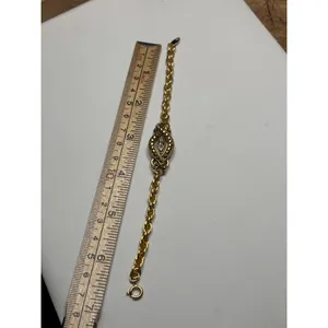 AVON Gold-Tone Rope Chain Bracelet W/ Rhinestone & Intricate Centerpiece Design thumbnail 8