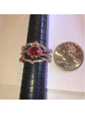 Elegant Rose Gold Tone Red Gemstone Ring Stack with Crystal Accents thumbnail 8