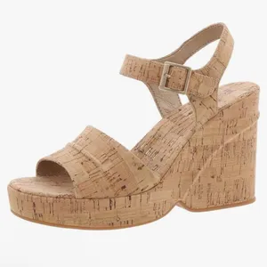 KORKS | NEW Women's Buckle Metallic Fleck Tan Cork Wedge Platform‎ Sandals, 9 thumbnail 7