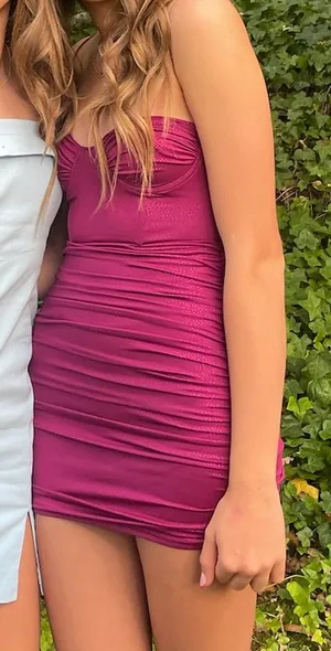 Lucy in the Sky Foil Bodycon Corset Dress in Mauve thumbnail 4