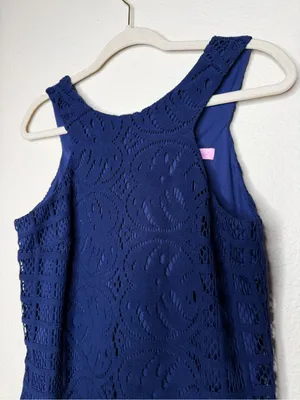 Lilly Pulitzer Women's Mango Shift Lace Knit Dress S Sleeveless Navy Blue thumbnail 5