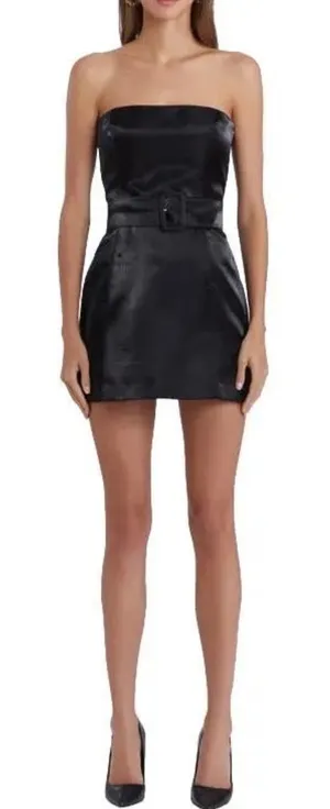 NWT Amanda Uprichard Fae Strapless Satin Mini Dress Black‎ Sz Medium thumbnail 1