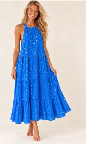 Lilly Pulitzer Halter Maxi Dress Metallic Dot Tiered Quiet Luxury Preppy Wedding thumbnail 1