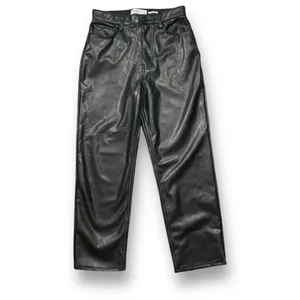 Abercrombie Vegan Leather Ankle Straight Leg Ultra High Rise Pants Black‎ Edgy thumbnail 4