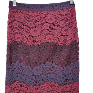 Bar III Women Burgundy Blue Lace Striped Maxi Skirt Size S‎ thumbnail 3