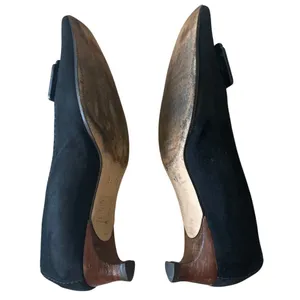Vintage Gucci‎ Black Suede Square Toe Kitten Heels Logo 36 thumbnail 9