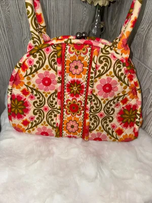 Vera Bradley Floral Quilted Handbag-Pink, Olive & Orange thumbnail 3