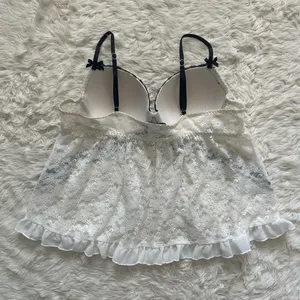Linea Donatella Babydoll Chemise Lingerie Sleepwear Top Sheer Lace White Sz L thumbnail 2