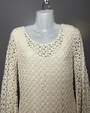 Free People Sweater Dress Womens Medium White Crochet Bell Sleeve Boho Mini thumbnail 1