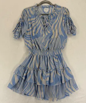 MISA Los Angeles Becca Dress Short Sleeve Blue Beige Zebra Print S READ‎ thumbnail 1