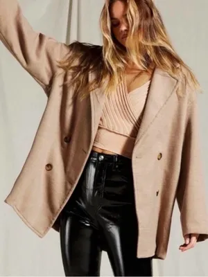 Free People Hannah Slouchy Blazer Pea Coat Jacket L thumbnail 1