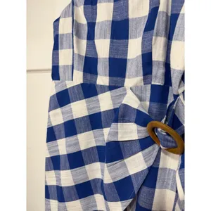 Blue Pepper Blue White Gingham Mini Wrap Dress Wooden Buckle Summer Picnic L thumbnail 9