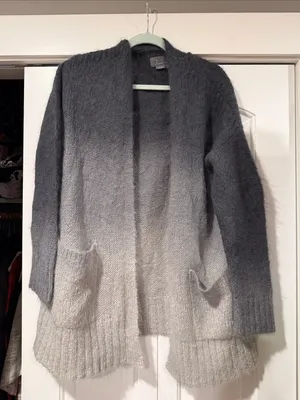 Anthropologie Ombre Gray Open-Front Fuzzy Cardigan alpaca wool medium thumbnail 1