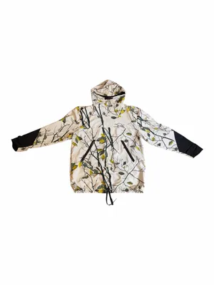 New Balance Cream Floral-Print Wind Breaker Jacket with Black Sleeve Panels thumbnail 3