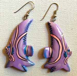 Funky fish lightweight dangle earrings purple thumbnail 1