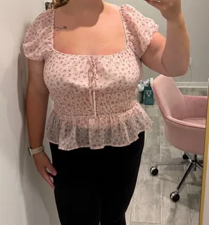Pink Floral Smocked Peplum Top thumbnail 1