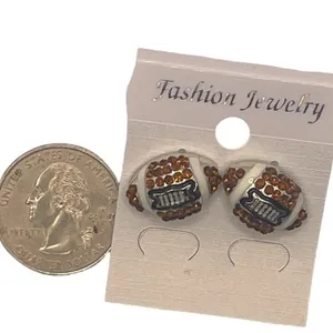 Football Post‎ Earrings Brown Rhinestone thumbnail 3