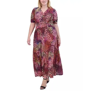 Vince Camuto V-Neck Shirred Maxi Dress in Purple / Multicolor Size 20W MSRP $179 thumbnail 2